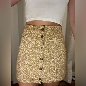 Kendall + Kylie Tan and white floral Button Down mini skirt